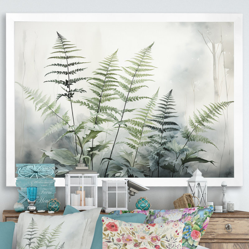 Ferns Silver Whispers II - fougères, impressions sur toile, Cadre simple blanc, H 30 po x l 40 po x P 1,5 po