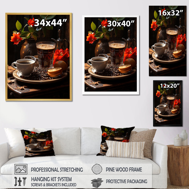 Aroma Cuban Coffee Harmony I, reproduction d'art sur toile, Cadre doré simple, H 20 po x l 12 po x P 1 po