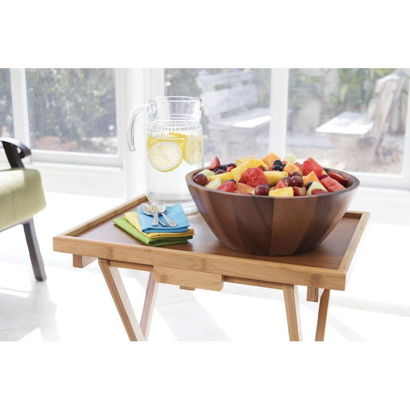 Bamboo Folding Snack Tables with High Lip, Set of 2