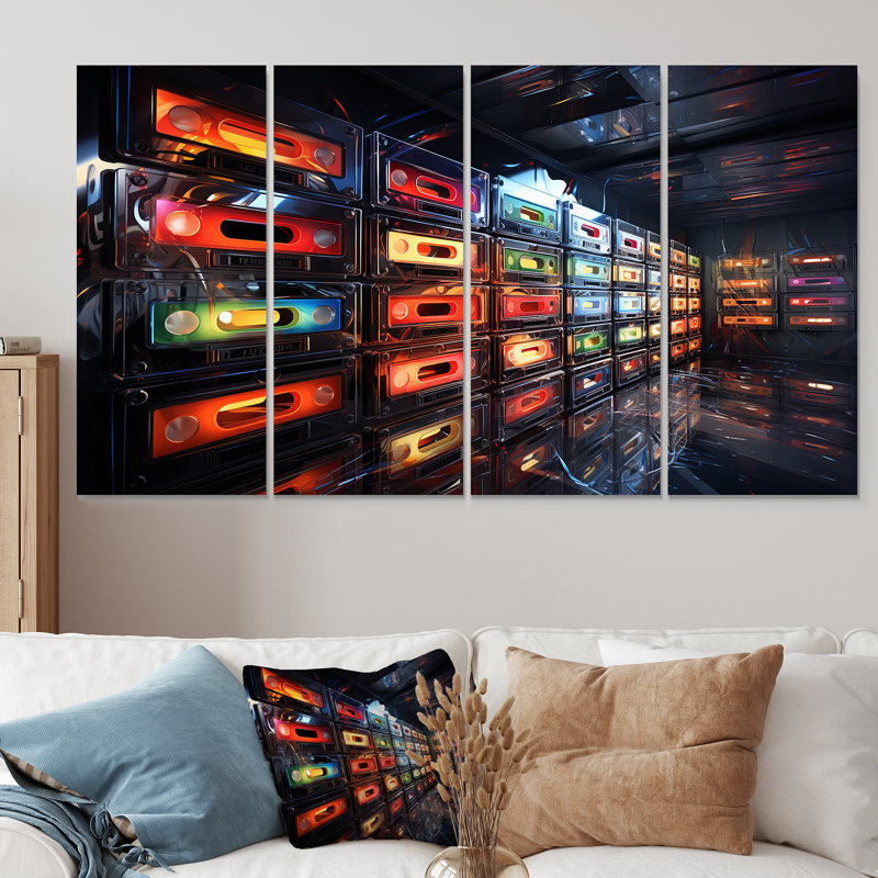 Retro Futur Melodic Beats I - Cassette Tapes, art mural 4 pièces, H 28 po x l 48 po