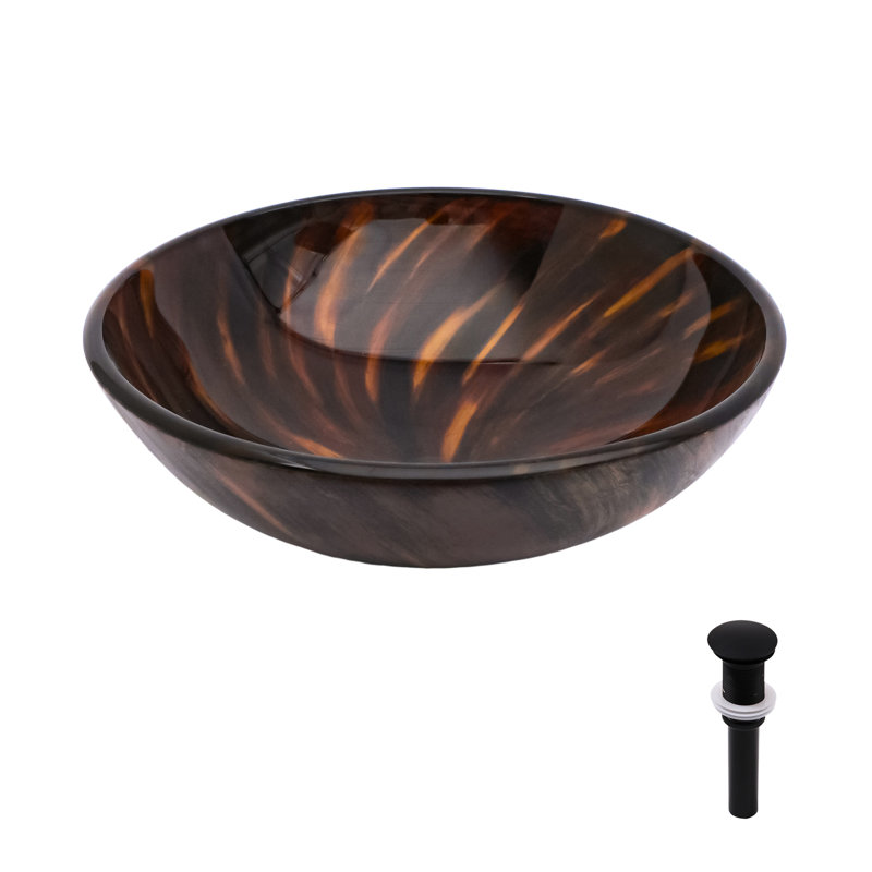 Cuvette de meuble-lavabo artistique en verre trempé brun, bonde escamotable pour évacuation efficace de l'eau, 16,5 pouces de profondeur, lavabo d'appoint avec drain, idéal moderne, X pouces, finition lisse