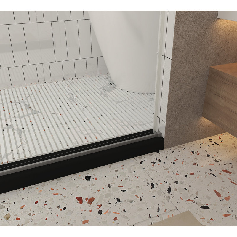 Frameless Shower Door 56-60 "W X 76" H, 1/4 "(6 Mm) Clear Tempered Glass, Explosion Proof Film, Stainless Steel Handle,Brushed Nickel