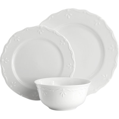18-piece Porcelain Dinnerware Set For 6 - Embossed Rim, White Plates & Bowls