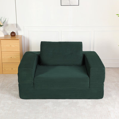 Compression Human Dog Sofa Bed For Adult & Pets,Modern Floor Couch With Pillow For Living Room Bedroom,Corduroy Fabric,No Assembly Required, Dark Green