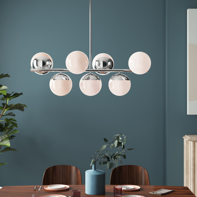 Azareyah 7-Light Dimmable Mid-Century Modern Chandelier, Frosted White, Brass