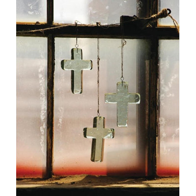 Croix en verre vert faite à la main, attrape-soleil, ornement à suspendre pour fenêtre ou mur, 15 cm