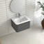 Meuble-lavabo suspendu gris de 61 cm de large, lavabo en céramique blanche, poignée inclinée à 45°, tiroir à fermeture amortie, structure étanche, grand espace de rangement pour articles de toilette, installation facile, design européen