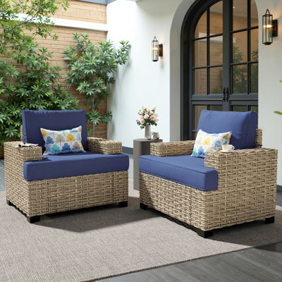 Ensemble de 2 fauteuils d'extérieur modernes en osier avec coussins Carolle