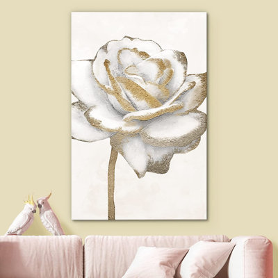 Idea4Wall, impression sur toile murale or blanc, gros plan, jardin, rose, fleur, plante, nature sauvage, illustrations florales, art moderne, maison de campagne rustique, détente / calme pour le salon, la chambre à coucher, le bureau