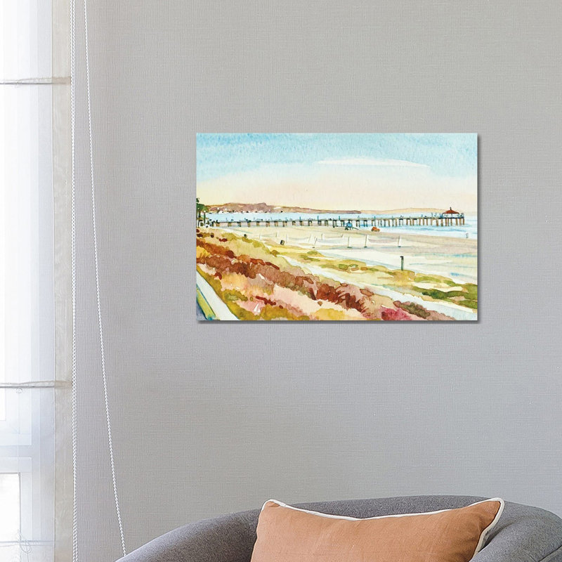 Manhattan Beach Pier At Dusk 1 Piece Wrapped Canvas Wall Art, 45.72cm H x 66.04cm W