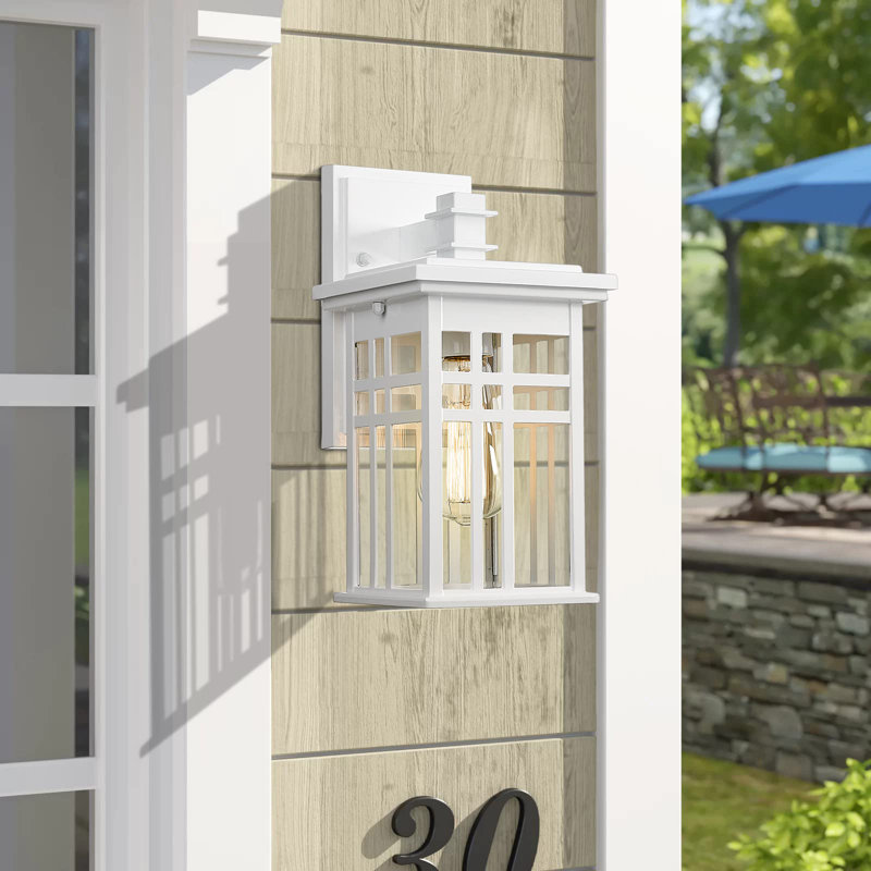 Outdoor Wall Lantern Die-Cast Aluminum With Clear Glass, Matte Black Finish, 12" H x 6" W x 7" D, White