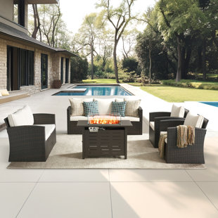 5-piece Patio Conversation Set With Fire Pit Table