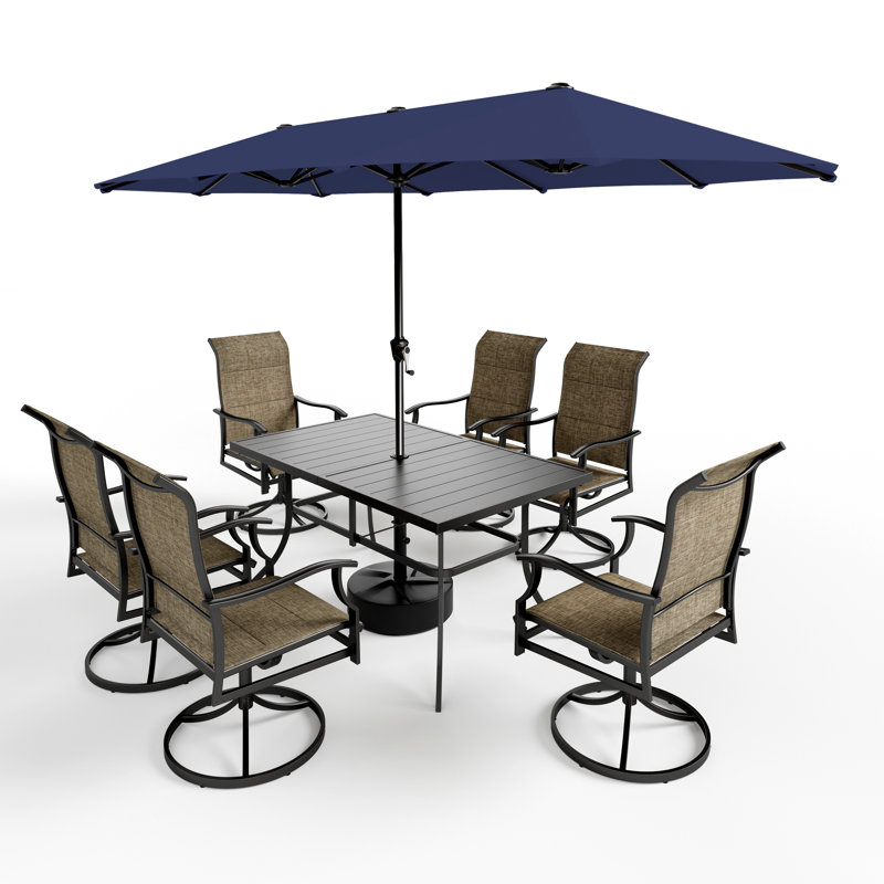 Ensemble de salle à manger rectangulaire pour 6 personnes 60 "avec parasol Alyah, Bleu