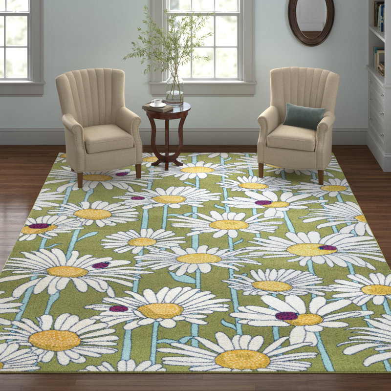 Tapis vert à motif floral Saegertown, Rectangle 5 pi 3 po x 8 pi