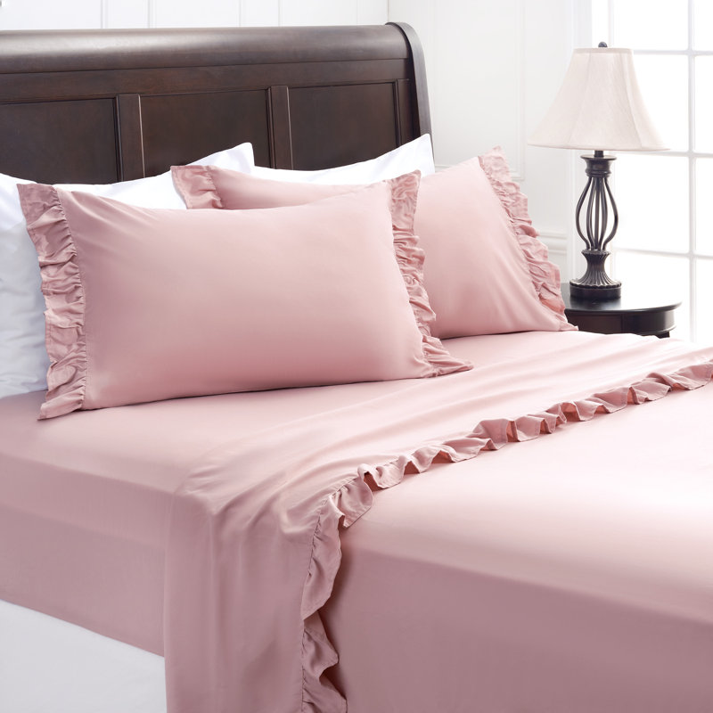 Annice Percale Sheet Set, King Sheet Set with Fitted Sheet and 2 Pillowcases, Mauve