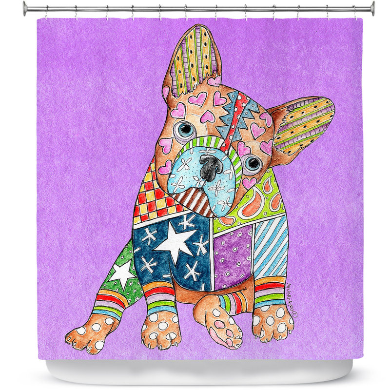 Rideau de douche simple french bouledogue, Rouge / Bleu