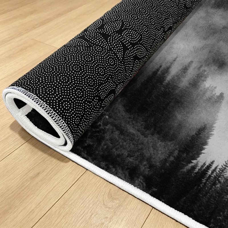 Black Trees Cloud White Washington Mountain Indoor Area Rug, Rectangle 71" x 98"