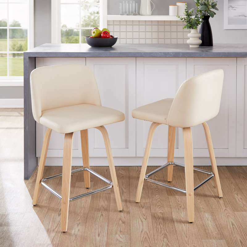 Lakyia Swivel Upholstered Counter Stool, Natural/Chrome