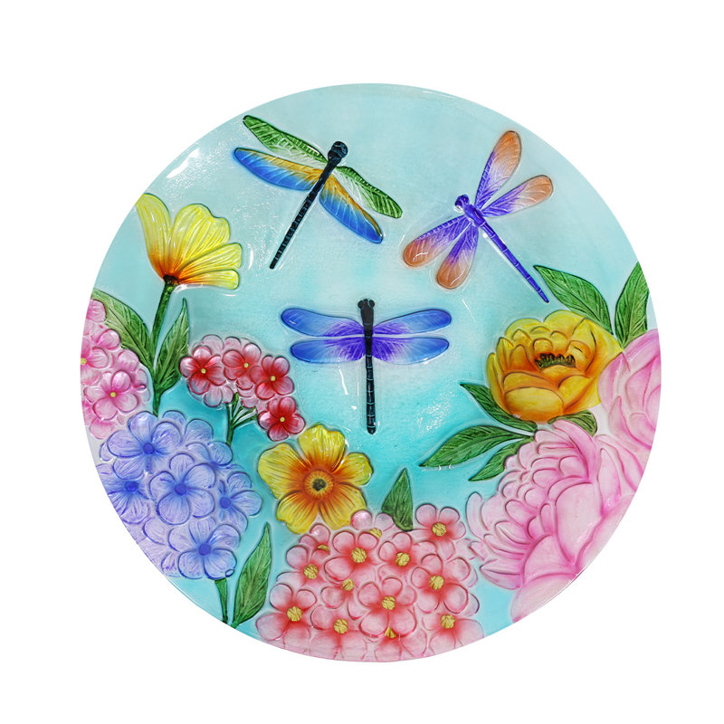 Bain d'oiseaux en libellules en verre