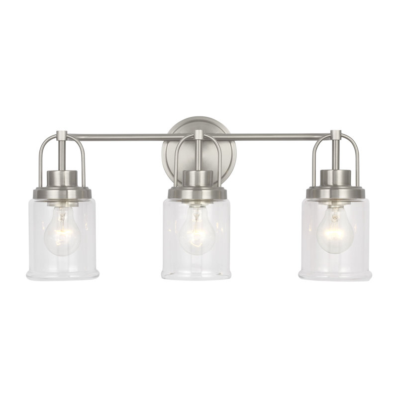 Amiliano Bathroom Bedroom Wall Fixture With Clear Shade, 3 Lights, Brushed Nickel, 10.5" H x 22" W x 6.75" D