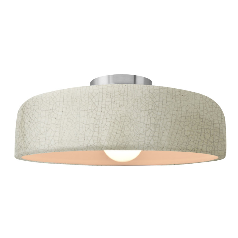 Plafonnier semi-encastré en céramique Dottie, Blanc craquelé / noir mat, Nickel brossé, H 6,5 po x l 16 po x P 16 po