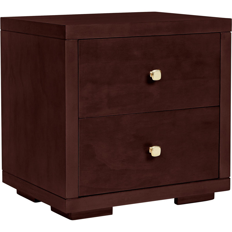 Table de chevet 2 tiroirs en bois, Espresso