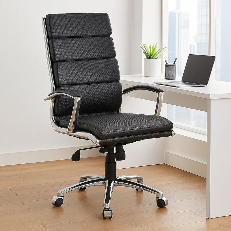 Dave Tall Executive Swivel Armchair, Chrome Finish, Black Vinyl, Black