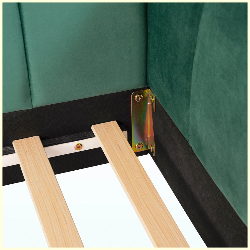 Lit tapissier en velours vert citrouille