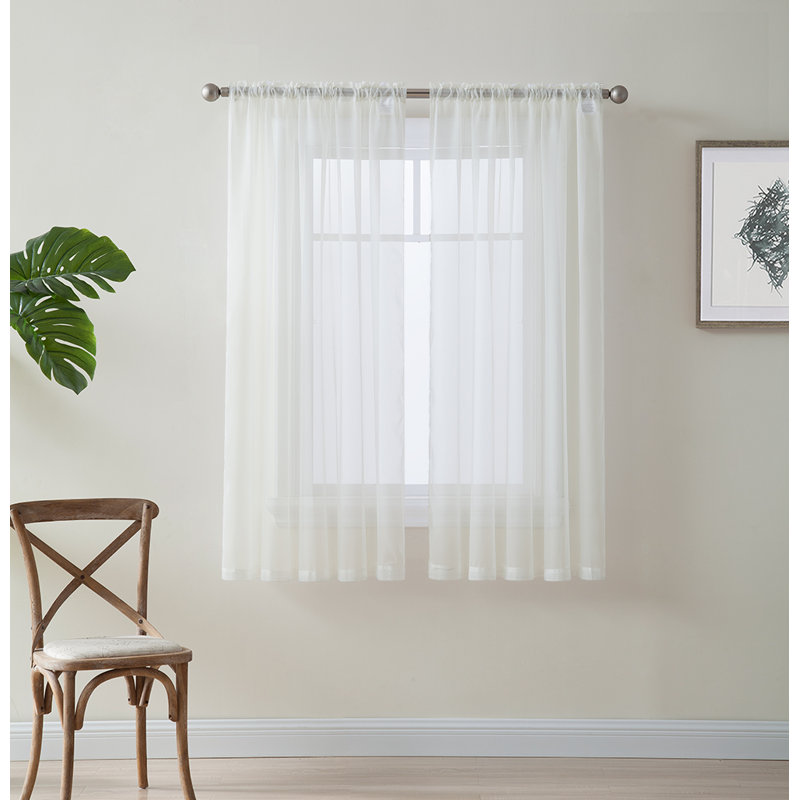 Daxin Sheer Voile Rod Pocket Curtain Panels, Ivory, 54" W x 84" L