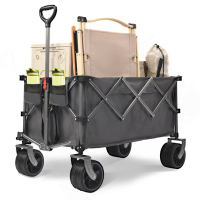 PORTABLE Chariot pliable 400L, chariot pliable, chariot de plage avec de grandes roues, chariot pliable robuste 450LB, chariot de grande capacité pour le camping, les sports, le jardin, le baseball