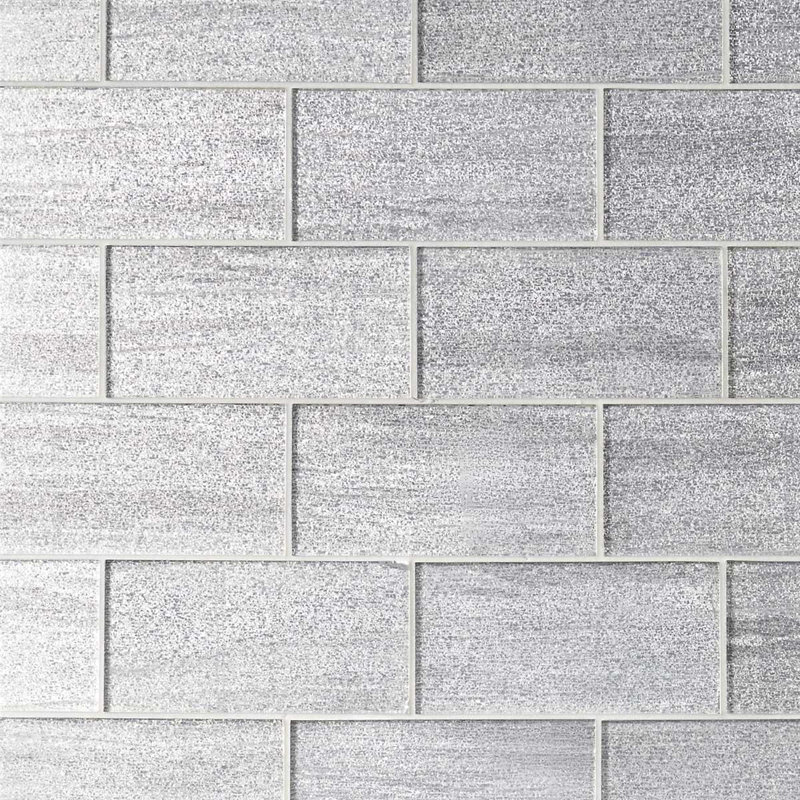 Veda 4x9 Polished Glass Subway Tile, Silver