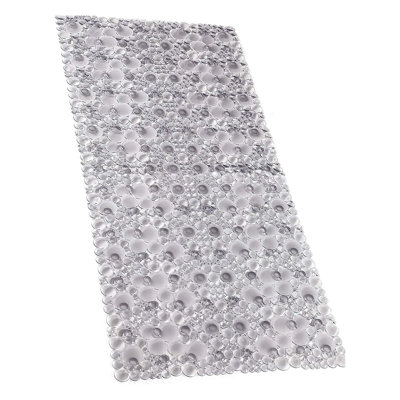 Tapis de douche extra long en galet antidérapant avec ventouses gris clair transparent