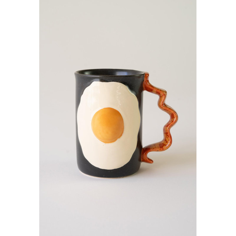 Kalalou Handcrafted Ceramic Mug – Bacon and Eggs Design – 4.5" H