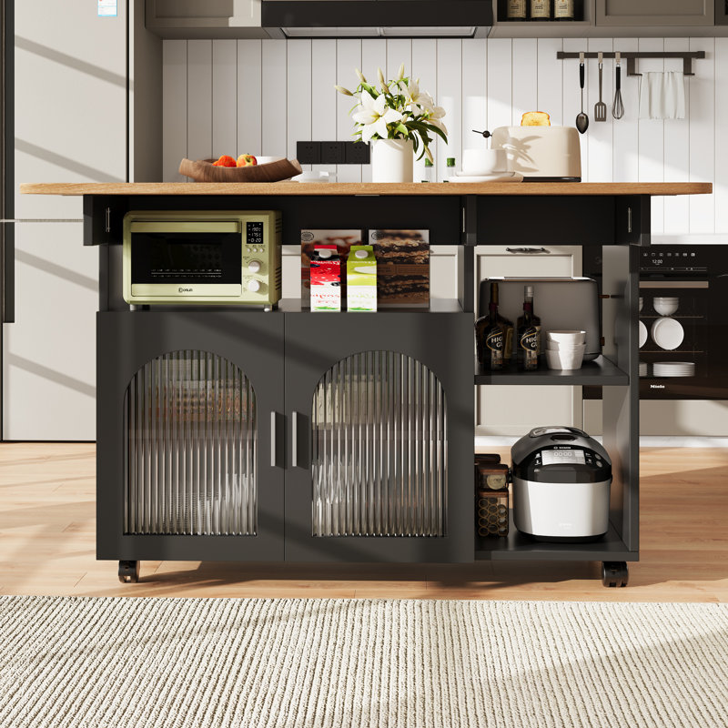 Wood Kitchen Island, Black