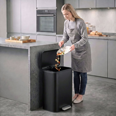 Poubelle de 50 litres (13,2 gallons), mince, en acier inoxydable, noire