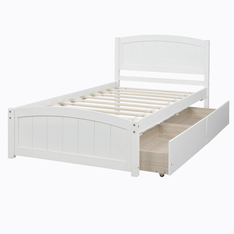 Lit plateforme avec deux tiroirs, Blanc
