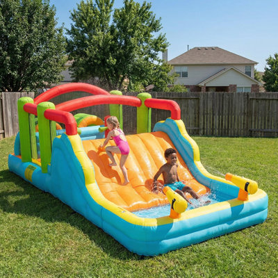 Large Outdoor Inflatable Water Slide & Splash Center With Dual Water Cannons