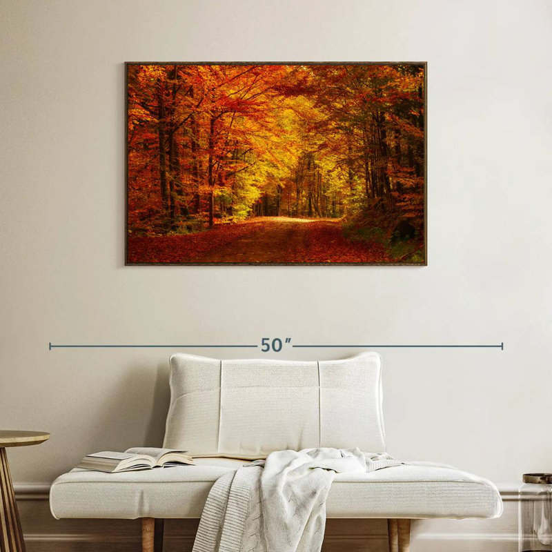 Forêt, arbres d'automne, Cadre flottant en noyer, 40 po x 27 po