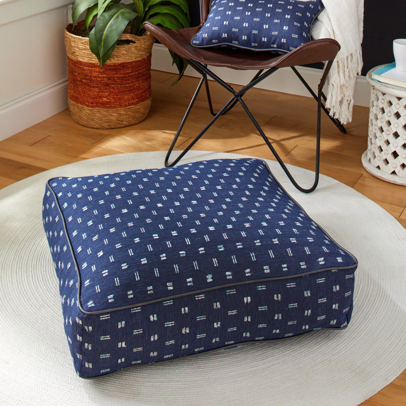 Sinkler Upholstered Pouf, Blue Polyester