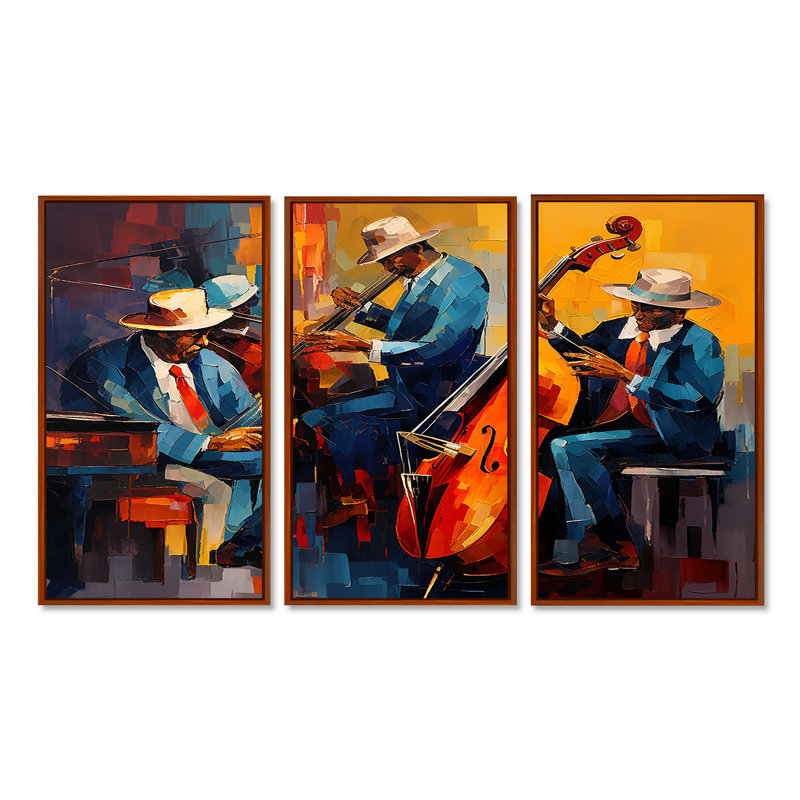 Nelia - ensemble d'art mural musicien, H 40 po x l 60 po x P 1 po, Cadre flottant brun