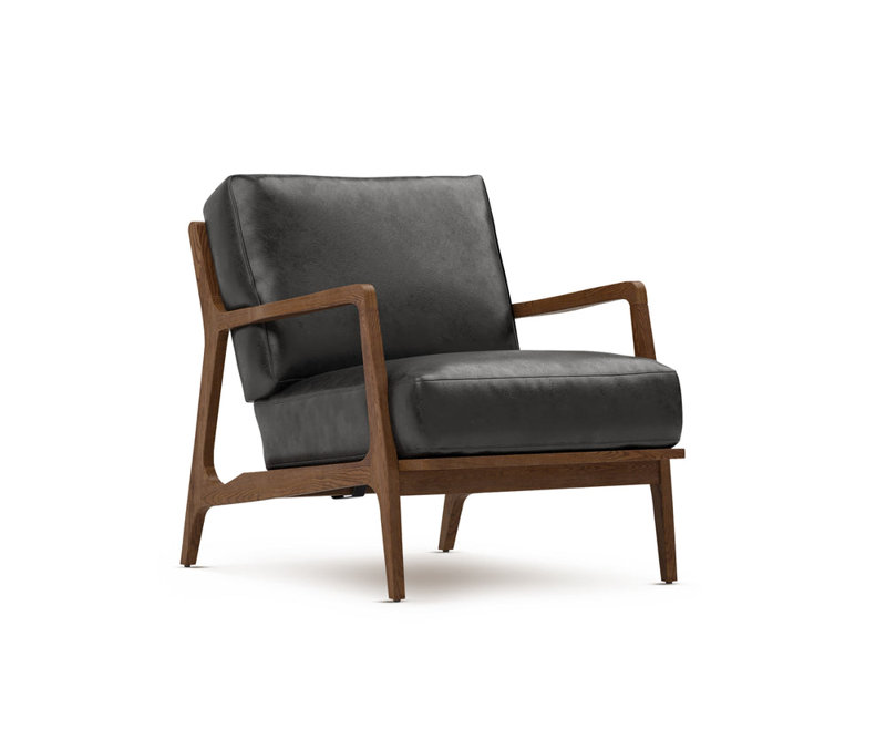Ella Leather Accent Chair, Black Genuine Leather