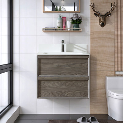Meuble-lavabo mural de style Mid-Century flottant 24 po entièrement assemblé