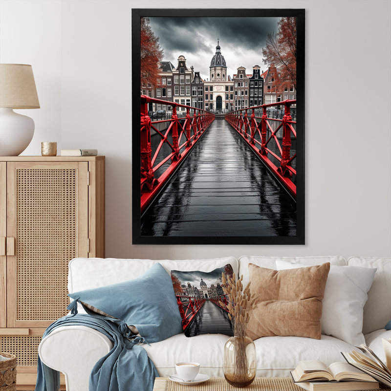 Amsterdam, paysage urbain magnifique I - impression, H 44 po x l 34 po x P 1,5 po, Cadre photo noir