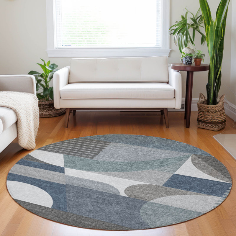 Machine Washable Indoor/Outdoor Cinead ACN1667 Gray Rug, Round 8'