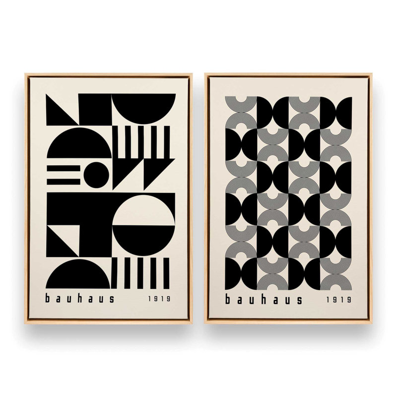 Bauhaus Geometric Duo Set of 2 Canvas Prints in a Silver Frame, 18" X 12", H 37 po x l 50 po, Cadre flottant