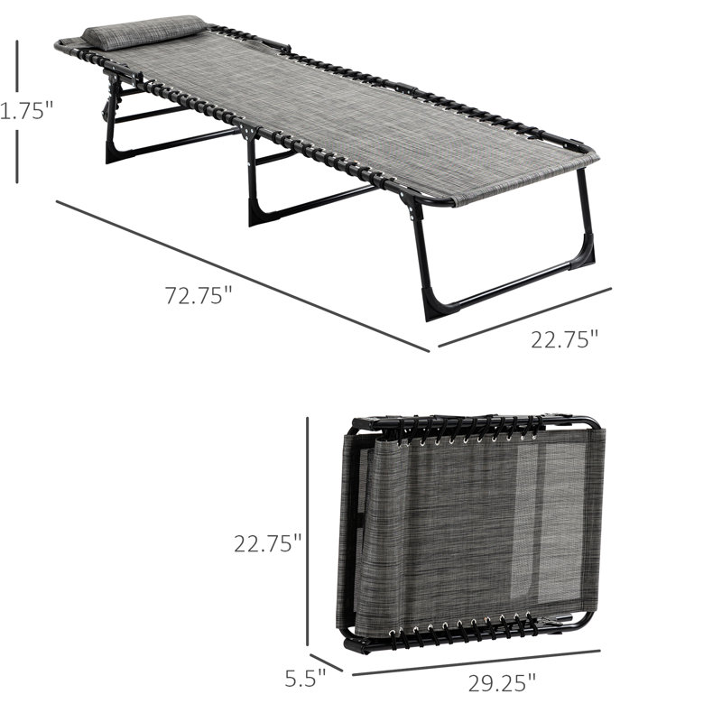 Chaise longue pliante avec coussin réglable et amovible, poche latérale, tissu en filet pour patio, jardin, plage, gris