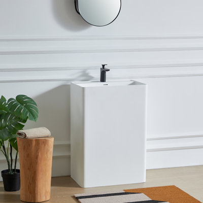 Pensen 35'' Tall Solid Surface Rectangular Pedestal Sink Bathroom Sink with Overflow
