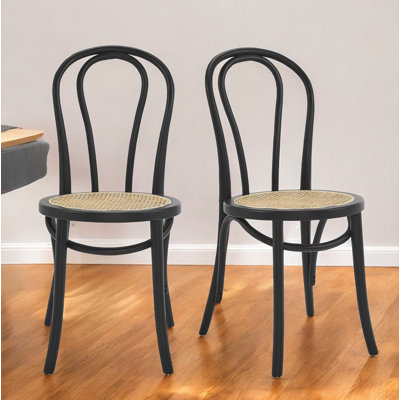 Ensemble de deux chaises d'appoint de salle à manger à dossier arrondi en bois massif noir et naturel