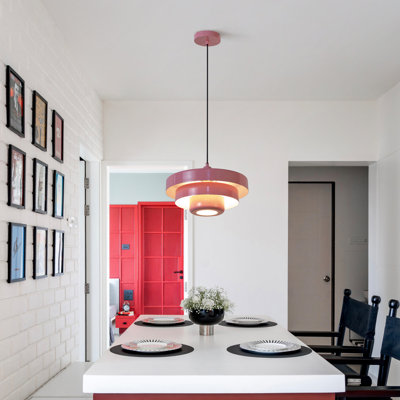 Hantek Mid Century Modern Pink Pendant Light, Metal Dome Hanging Ceiling Lamp With Adjustable Cord For Kitchen Island Dining Room Bedroom