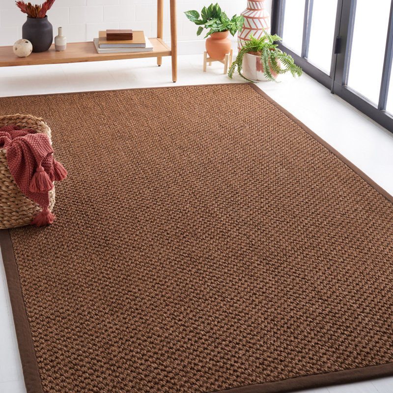 Debroh Natural Fiber Sisal With Latex Solid Color Rug, Rectangle 5' x 8'